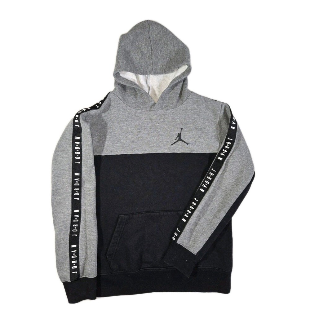 Boys Air Jordan Flight Sideline Fleece Hoodie Black Gray Large 12/13 Yrs